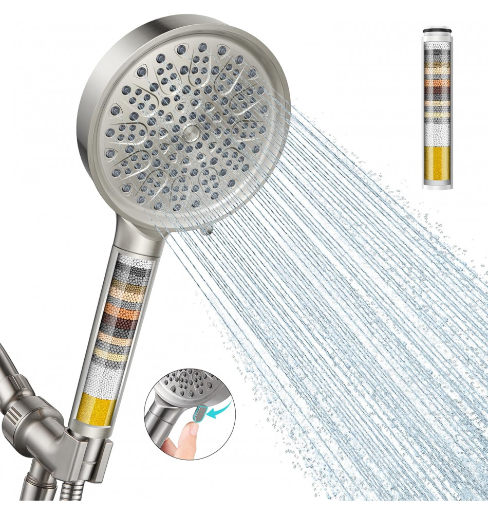 cobbe Hard water filter shower head with 6 spray modes high pressure water shower