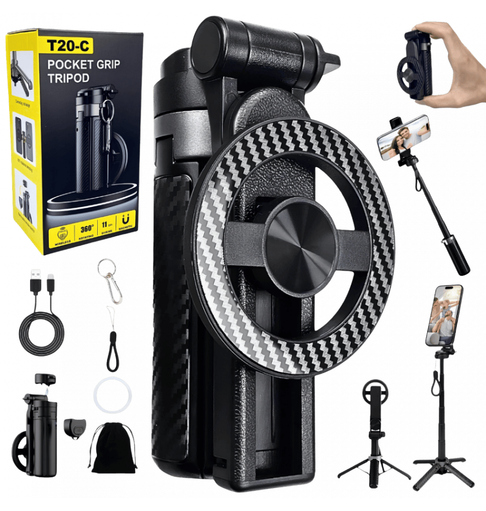 3 in 1 Extendable Magnetic Selfie Tripod Stick Mini Pocket Grip